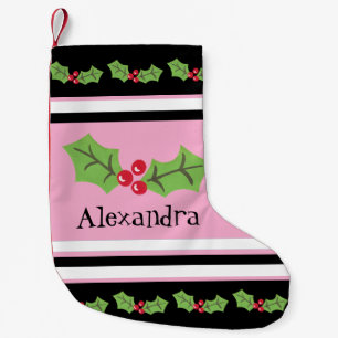 Personalised Cute Holly & Berries Small Christmas Stocking
