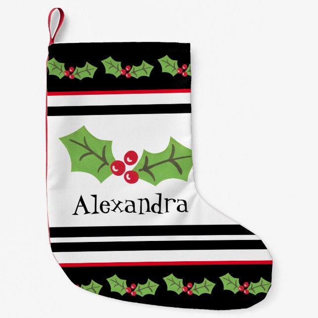 Personalised Cute Holly & Berries Small Christmas Stocking (Front)