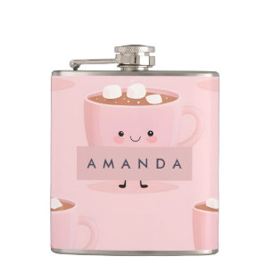 Personalised Cute Hot Cocoa with Marshmallows Hip Flask