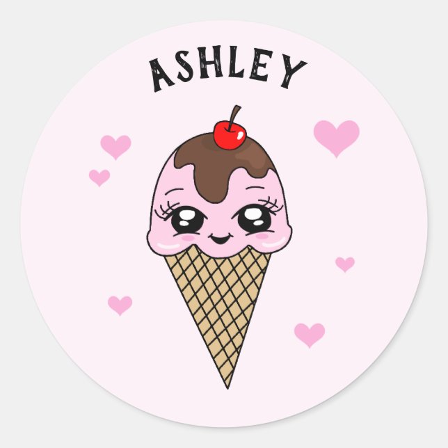 Personalised Cute Ice Cream Stickers (Front)