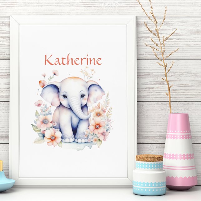Personalised Cute Illustration of a Baby Elephant Poster (Creator Uploaded)