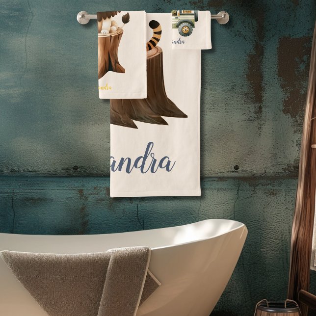 Personalised Cute Jungle Animals Kids  Bath Towel Set (Creator Uploaded)