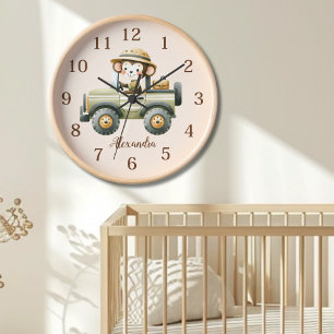 Personalised Cute Jungle Animals Kids  Clock