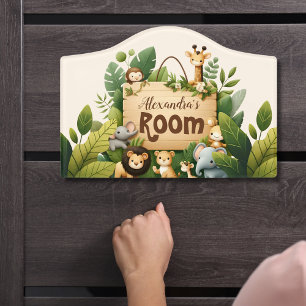 Personalised Cute Jungle Animals Kids  Door Sign