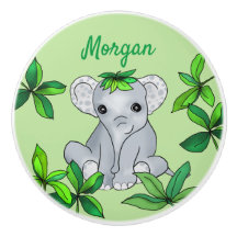Personalised Cute Jungle Baby Elephant with Leaves