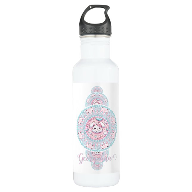 Personalised Cute Kawaii Bunny Ornamental Mandala 710 Ml Water Bottle (Front)