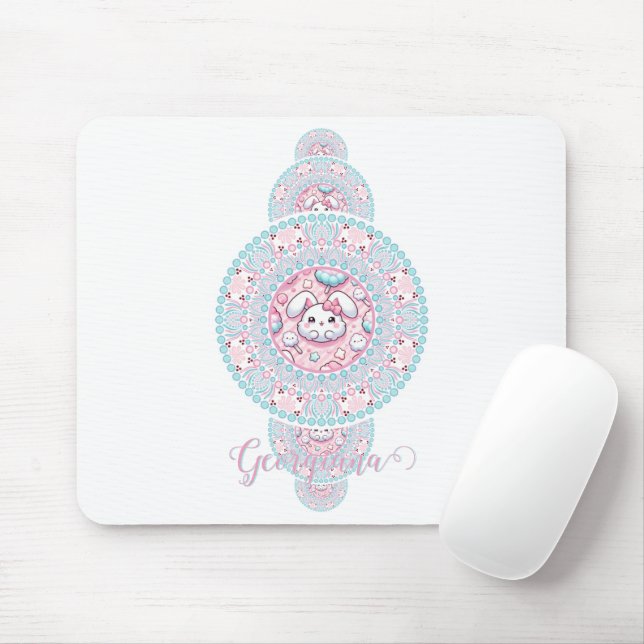 Personalised Cute Kawaii Bunny Ornamental Mandala Mouse Mat (With Mouse)