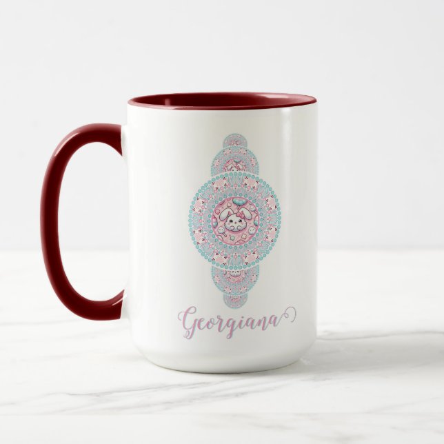 Personalised Cute Kawaii Bunny Ornamental Mandala Mug (Left)