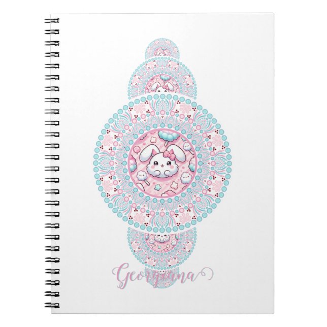 Personalised Cute Kawaii Bunny Ornamental Mandala Notebook (Front)