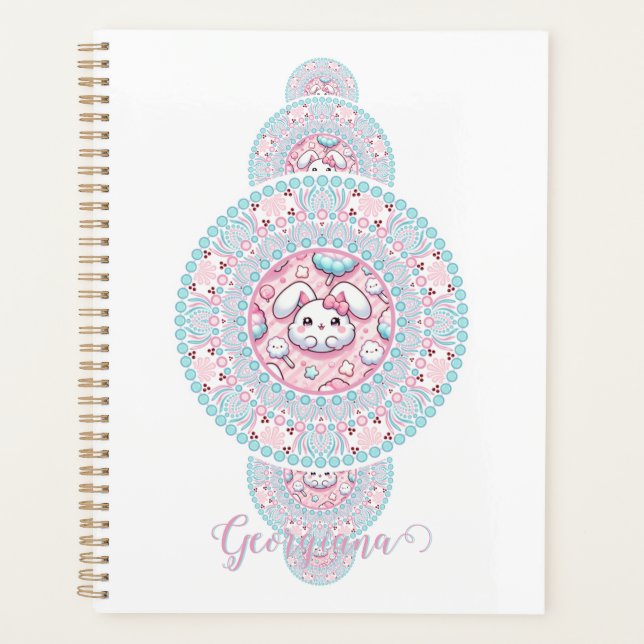 Personalised Cute Kawaii Bunny Ornamental Mandala Planner (Front)
