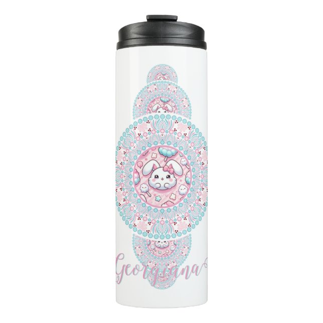 Personalised Cute Kawaii Bunny Ornamental Mandala Thermal Tumbler (Front)