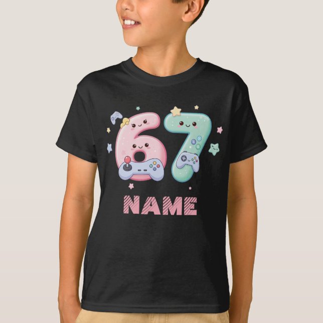 Personalised Cute Kawaii Gamer 67 Game Controller T-Shirt (Front)