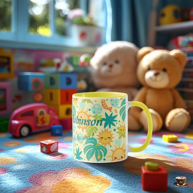 Personalised Cute Kawaii Kids, with Sun & Palm Mug (Creator Uploaded)