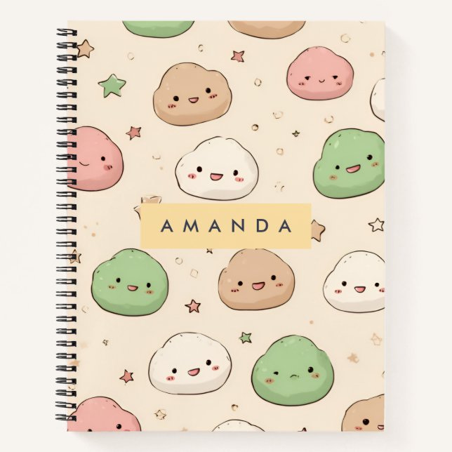Personalised Cute Kawaii Mochi Pattern Notebook (Front)