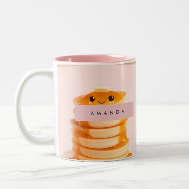 Personalised Cute Kawaii Pancake Stack with Syrup Two-Tone Coffee Mug (Left)