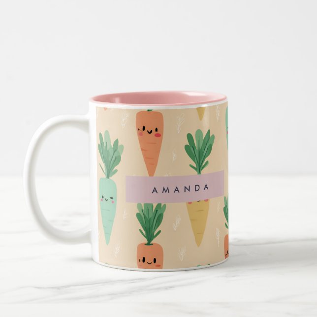 Personalised Cute Kawaii Pastel Carrot Faces  Two-Tone Coffee Mug (Left)