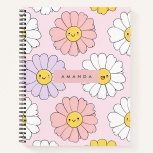 Personalised Cute Kawaii Pastel Daisy Flower Faces Notebook