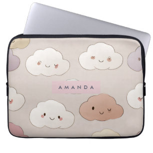 Personalised Cute Kawaii Pastel Smiling Clouds Laptop Sleeve