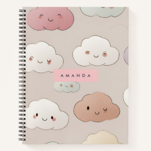 Personalised Cute Kawaii Pastel Smiling Clouds Notebook