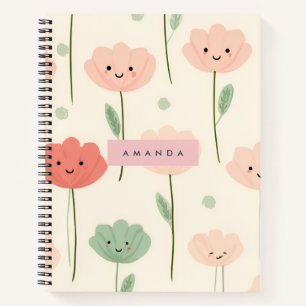 Personalised Cute Kawaii Pastel Smiling Flower Notebook