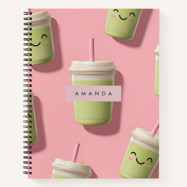 Personalised Cute Kawaii Pastel Smoothie Matcha Notebook (Front)