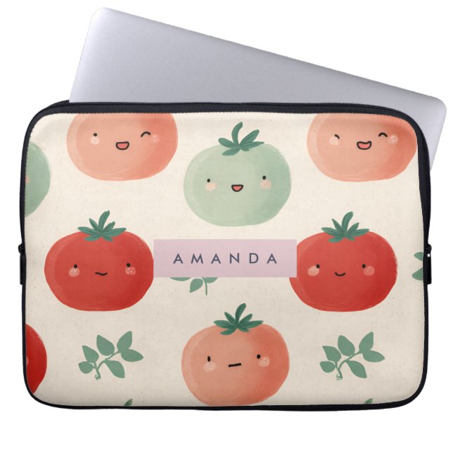 Personalised Cute Kawaii Pastel Tomato Faces  Laptop Sleeve (Front)