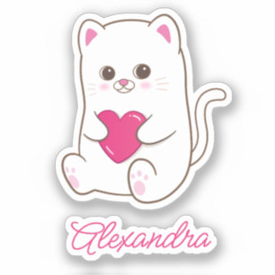 Personalised Cute Kawaii Pink Heart Cat Name