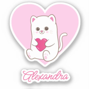 Personalised Cute Kawaii Pink Heart Cat Name