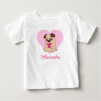 Personalised Cute Kawaii Pink Heart Pug Name