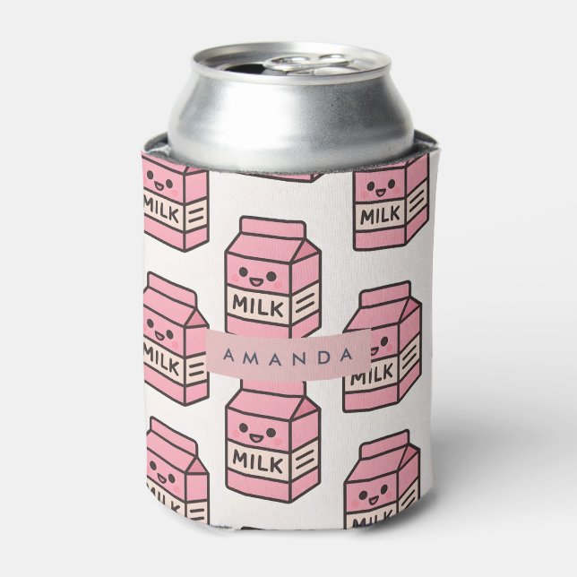 Personalised Cute Kawaii Pink Milk Carton Design Can Cooler (Can Front)
