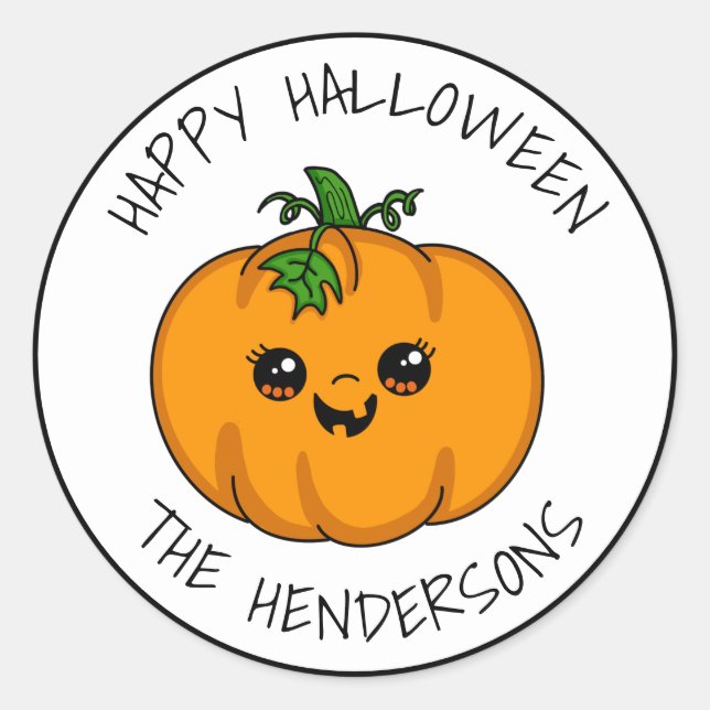 Personalised Cute Kawaii Pumpkin Halloween Classic Round Sticker (Front)