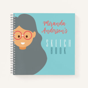 Personalised Cute Kids Blue and Pink Sketchbook Notebook