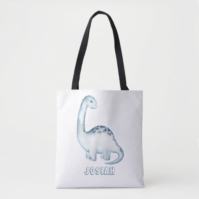 Personalised Cute Kids Blue Dinosaur Tote Bag (Front)