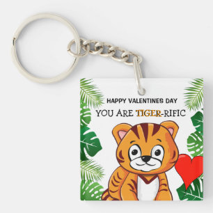 Personalised Cute Kids Tiger-rific Valentines Day Key Ring