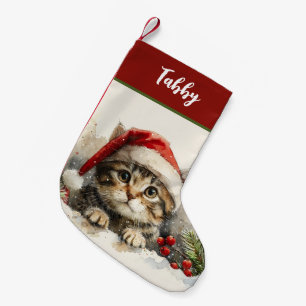 Personalised Cute Kitten Cat Small Christmas Stocking