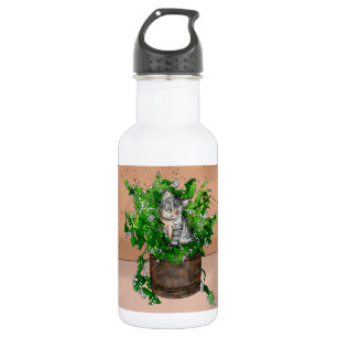 Personalised Cute Kitten in Catnip Pot 532 Ml Water Bottle