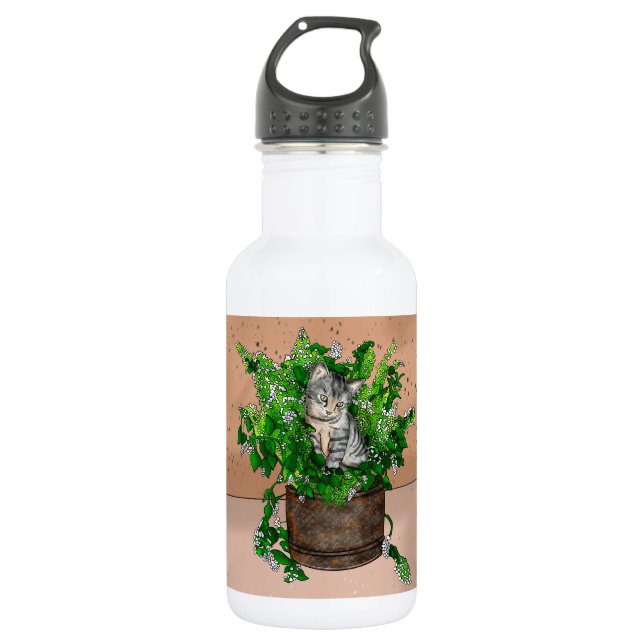 Personalised Cute Kitten in Catnip Pot   532 Ml Water Bottle (Front)