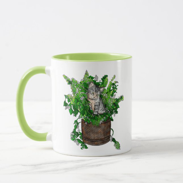 Personalised Cute Kitten in Catnip Pot  Mug (Left)
