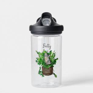 Personalised Cute Kitten in Catnip Pot Water Bottle