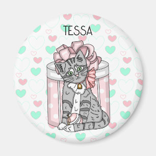 Personalised cute Kitten Pink Bow   Magnet
