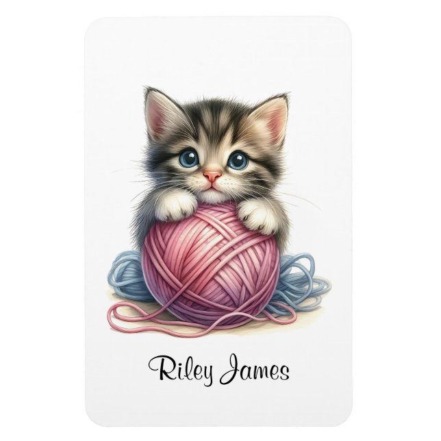 Personalised Cute Kitten with Ball of Yarn  Magnet (Vertical)