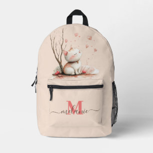Personalised Cute Kitten with Hearts" Kids School Printed Backpack
