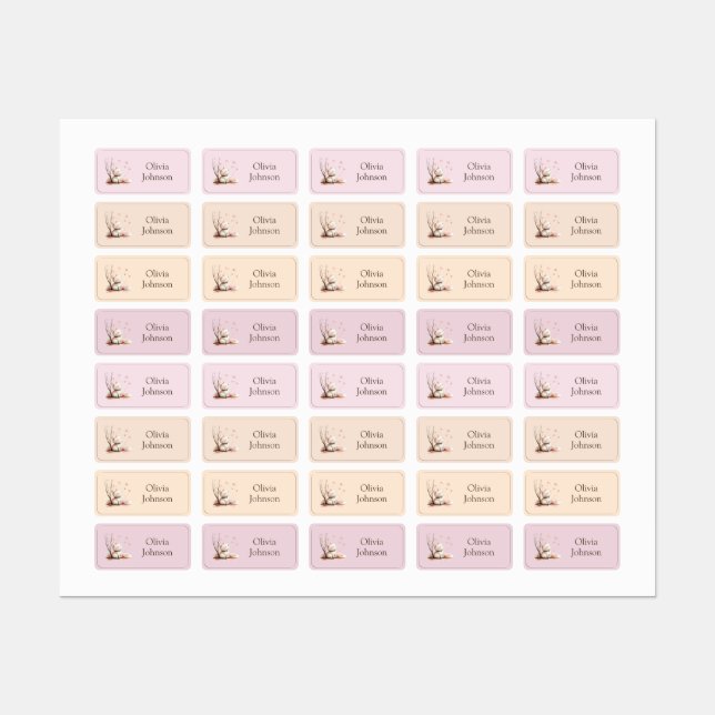 Personalised Cute Kitten with Hearts Name Labels (Sheet)