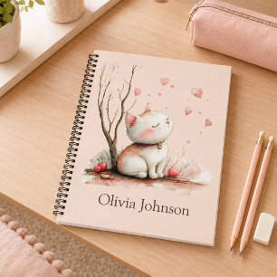 Personalised Cute Kitten with Hearts Notebook