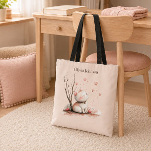 Personalised Cute Kitten with Hearts Tote Bag
