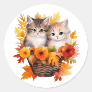 Personalised Cute Kittens Cats in Basket Classic Round Sticker
