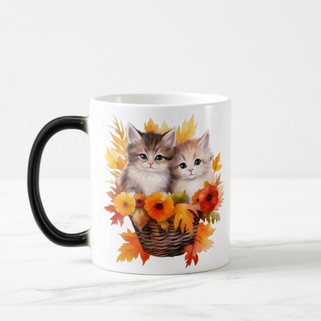 Personalised Cute Kittens Cats in Basket Magic Mug (Left)