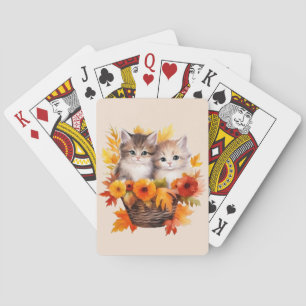 Personalised Cute Kittens Cats in Basket Playing Cards