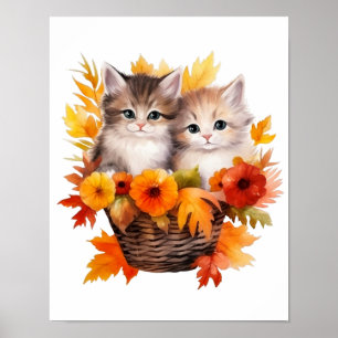 Personalised Cute Kittens Cats in Basket Poster