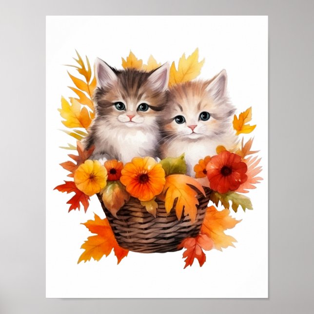 Personalised Cute Kittens Cats in Basket Poster (Front)